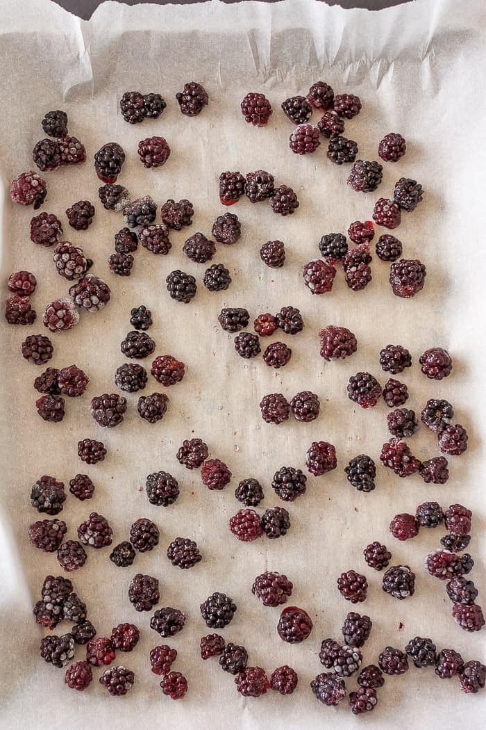 blackberries on a rimmed baking sheet