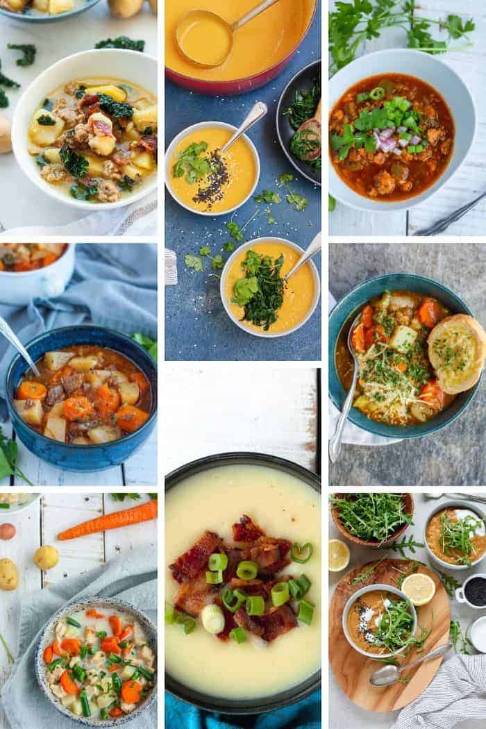 a collage of 8 instant pot soup recipes
