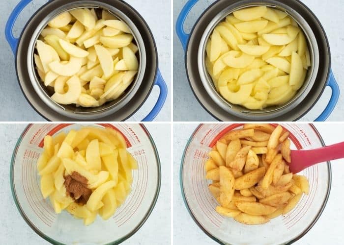 4 photos showing how to steam apples