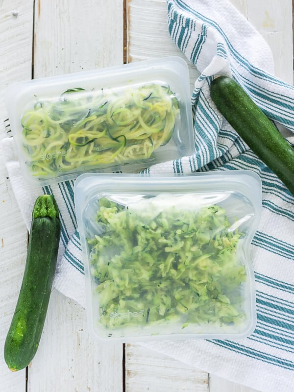 freezer bags with shredded zucchini and zoodles