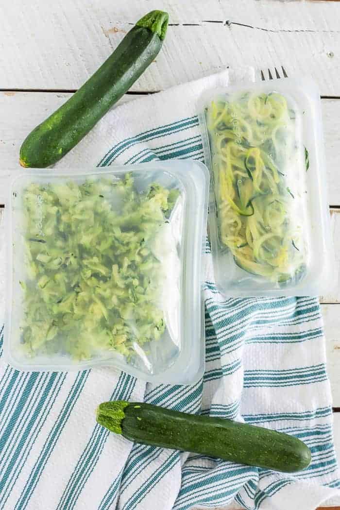 Two bags of zucchini for freezing
