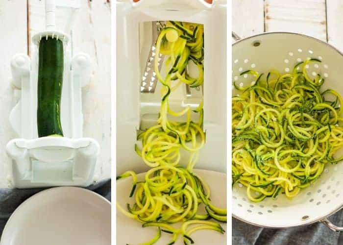 three photos shows the process of making zoodles