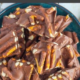 chocolate bark with pretzels on a plate