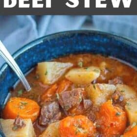 a blue bowl filled with Whole30 beef stew