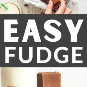 a hand grabbing a piece of easy chocolate fudge