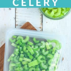 a silicone bag and a round glass dish with frozen chopped celery
