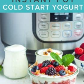 Glass jars of yogurt in front of an Instant Pot