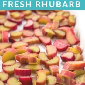 a tray of chopped rhubarb