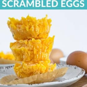a stack of frozen scrambled eggs on a plate