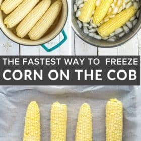 frozen ears of corn on a baking sheet