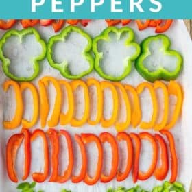 a baking sheet with different shapes of frozen peppers