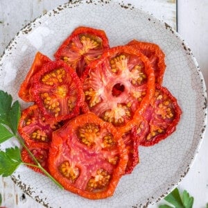 A plate of dehyrated tomatoes