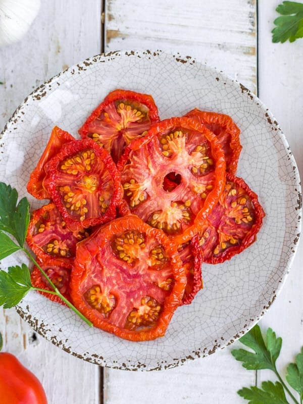 A plate of dehyrated tomatoes