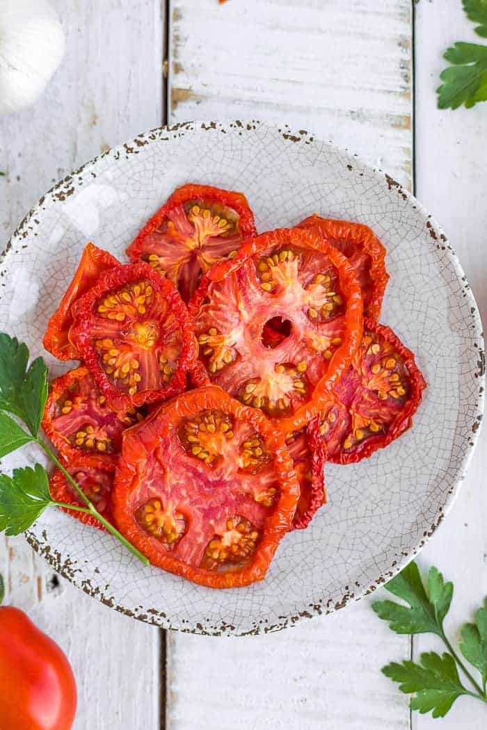 A plate of dehyrated tomatoes