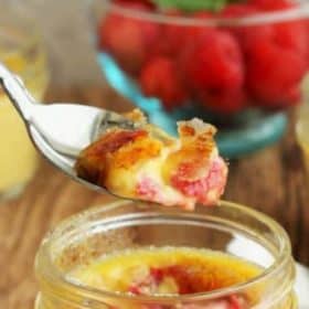 A small dish of raspberry creme brulee