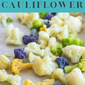 a baking sheet with frozen cauliflower