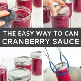4 photos showing the process for canning cranberry sauce