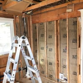 insulation in a kitchen with a ladder