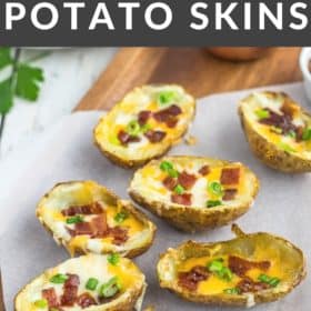 air fryer potato skins on a wooden plate