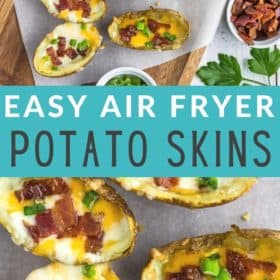 air fryer potato skins on a wooden plate
