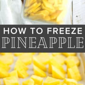chunks of frozen pineapple on a baking sheet
