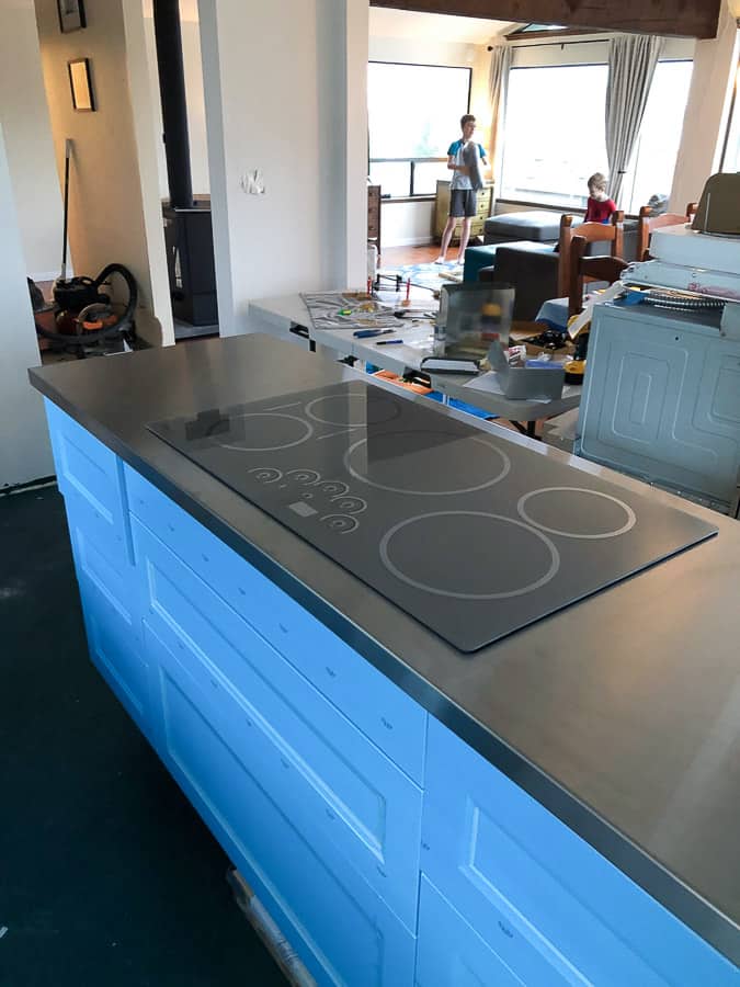 a stovetop in a kitchen island