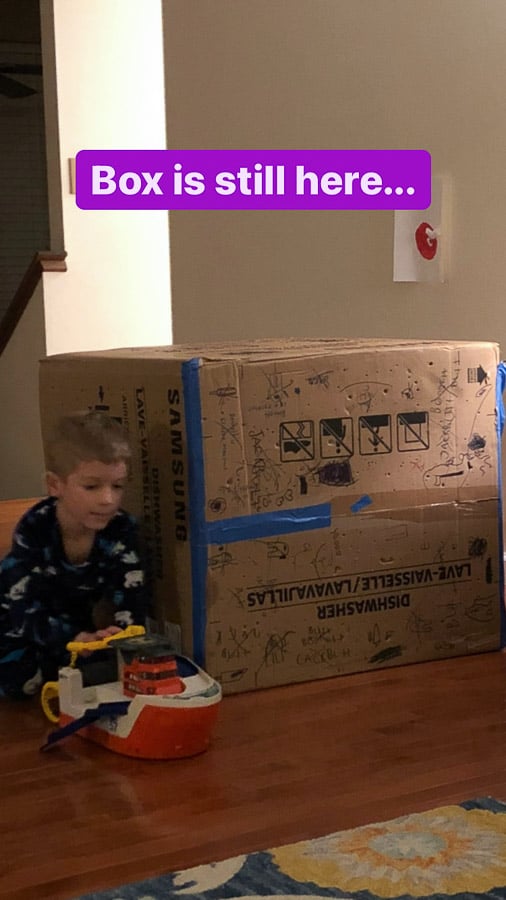 a boy with a box fort