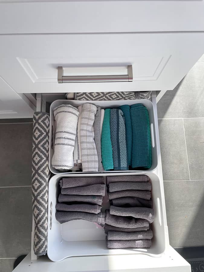 kitchen towels in a drawer