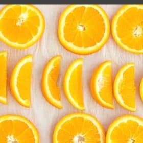 Frozen orange slices on a baking sheet