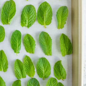 mint leaves on a baking tray