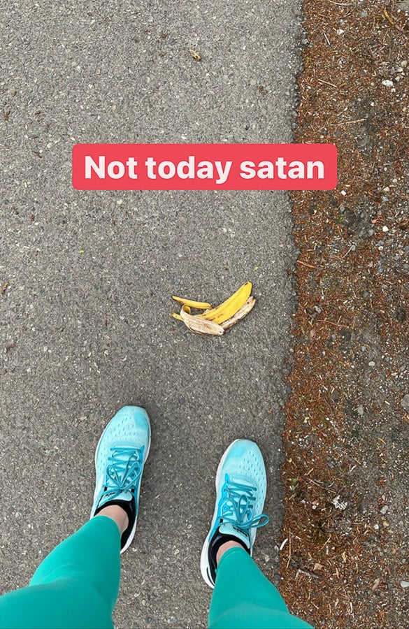 running shoes near a banana