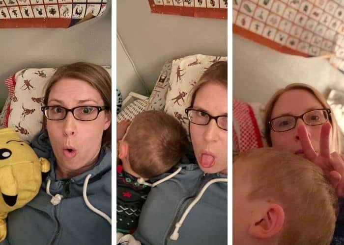 3 photos of a mom snuggling with her kid