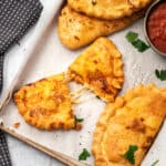 a tray of air fryer calzones