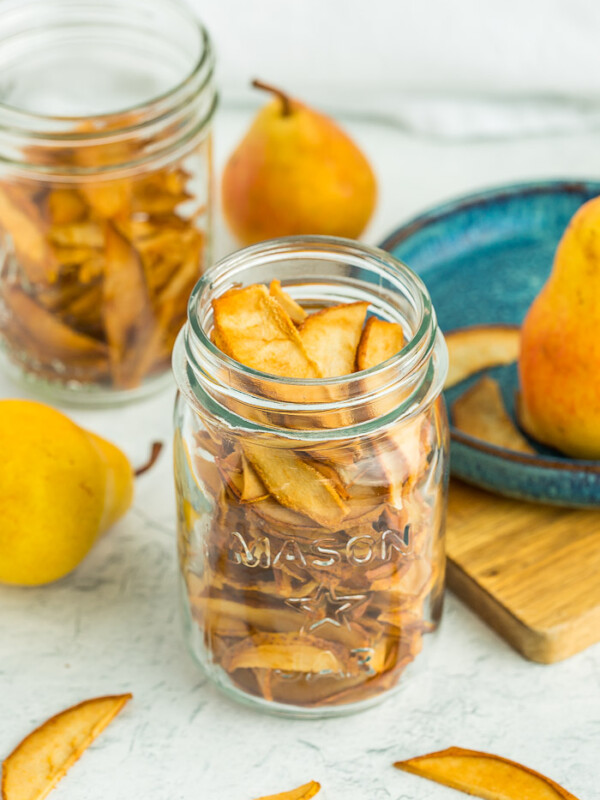 dried pears in a mason jar