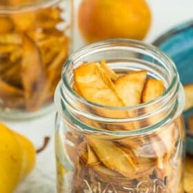 dried pears in a mason jar
