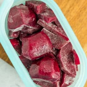 Frozen beets in a silicone bag