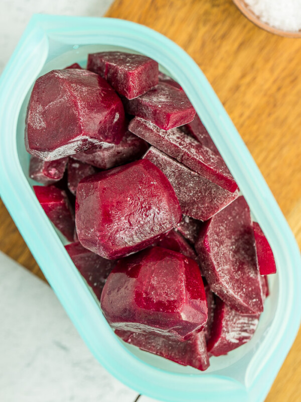 Frozen beets in a silicone bag