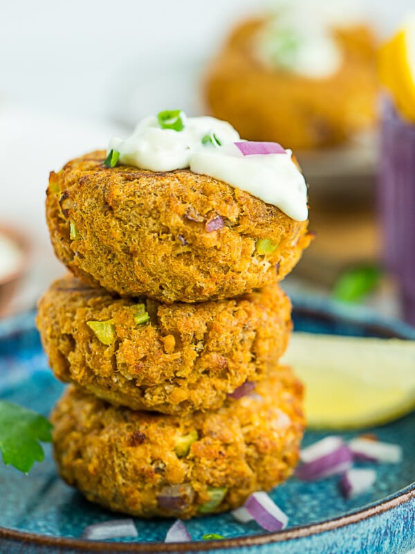 3 salmon patties stacked on top of each other