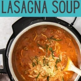An overhead shot of lasagna soup in an Instant Pot