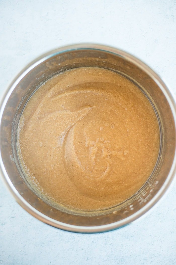 blended pear sauce in a slow cooker.
