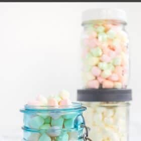 colorful mini dried marshmallows in canning jars