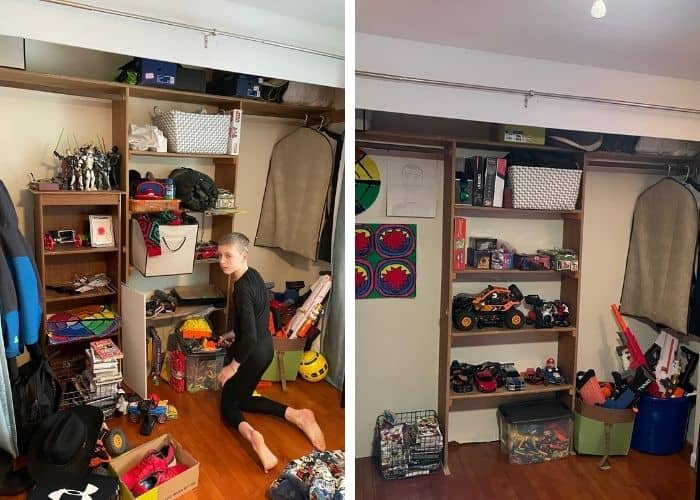 2 photos of a closet