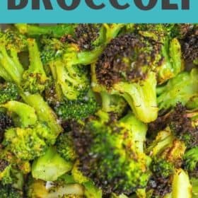 roasted broccoli in a bowl with a fork