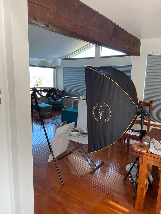a flash photography photo set up in a living room
