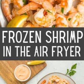 shrimp on a plate with a lemon wedge