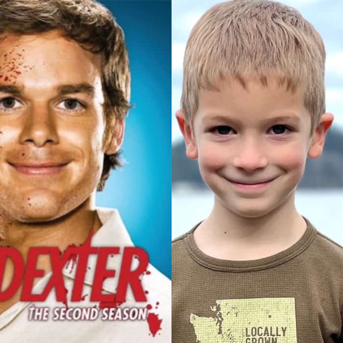 a picture of Dexter next to a picture of a little kid smiling