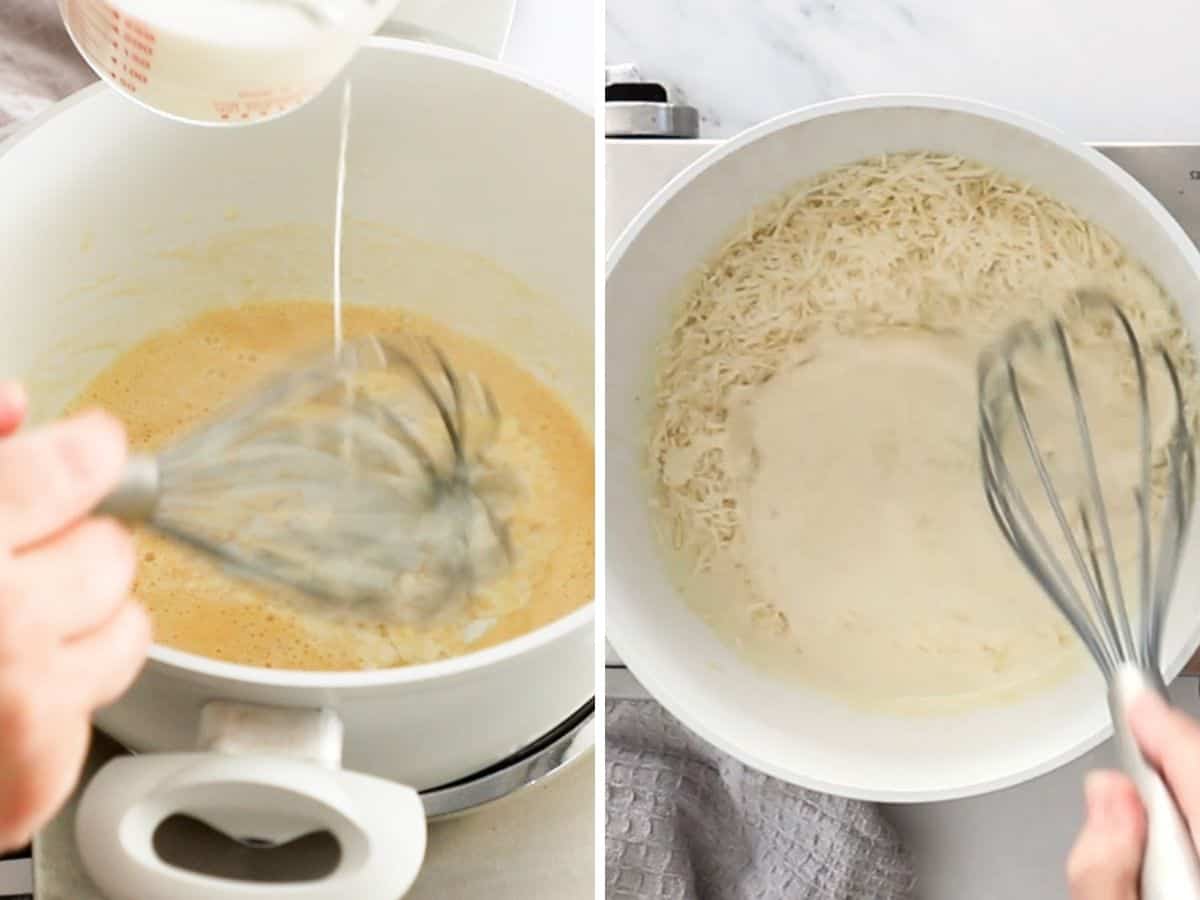 2 photos showing how to make Parmesan sauce