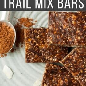 a plate full of trail mix bars.