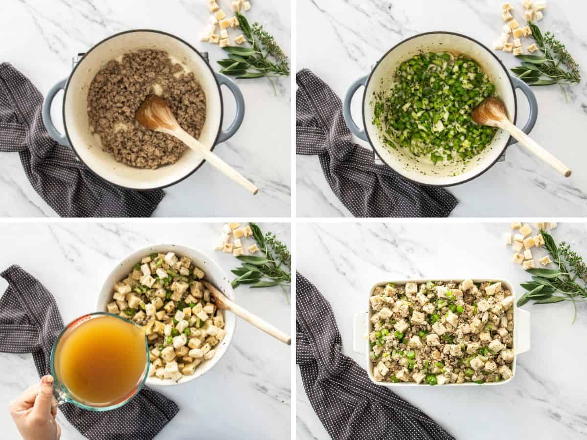 4 photos showing how to make a classic dressing recipe.