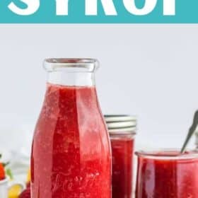 jars of strawberry syrup.